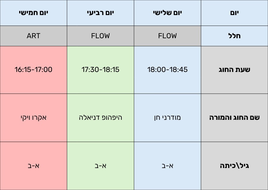 לוח חוגים בארוק - חוג לכל ילד